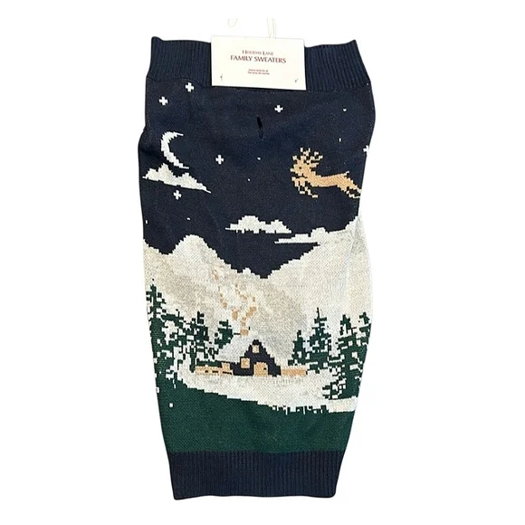 NWT HOLIDAY LANE Festive Reindeer Dog Sweater  Navy, White, Green - Picture 2 of 4